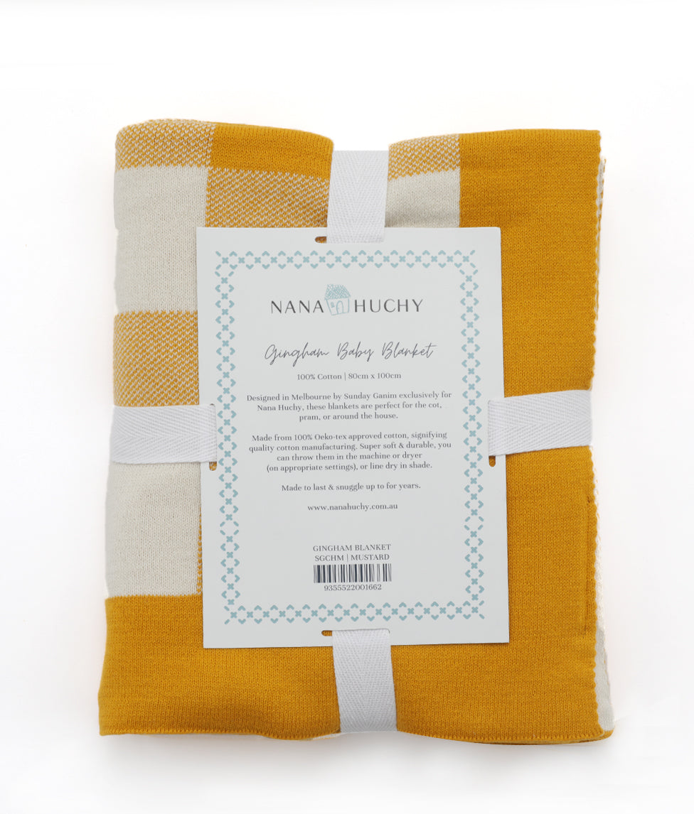 Gingham Baby Blanket - Mustard - NanaHuchy