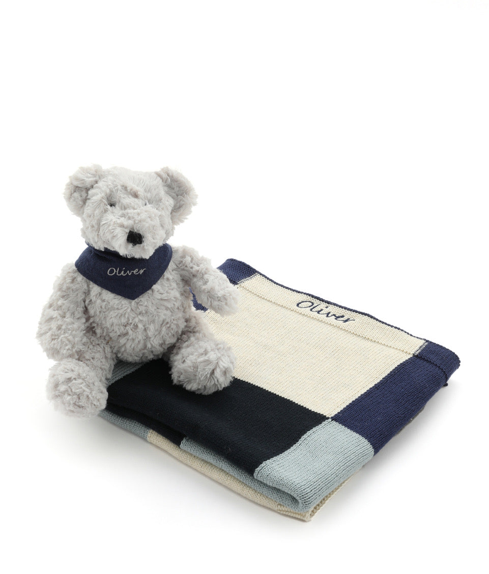 Jnr Neddy & Bandana Patchwork Blanket Bundle - Navy - NanaHuchy