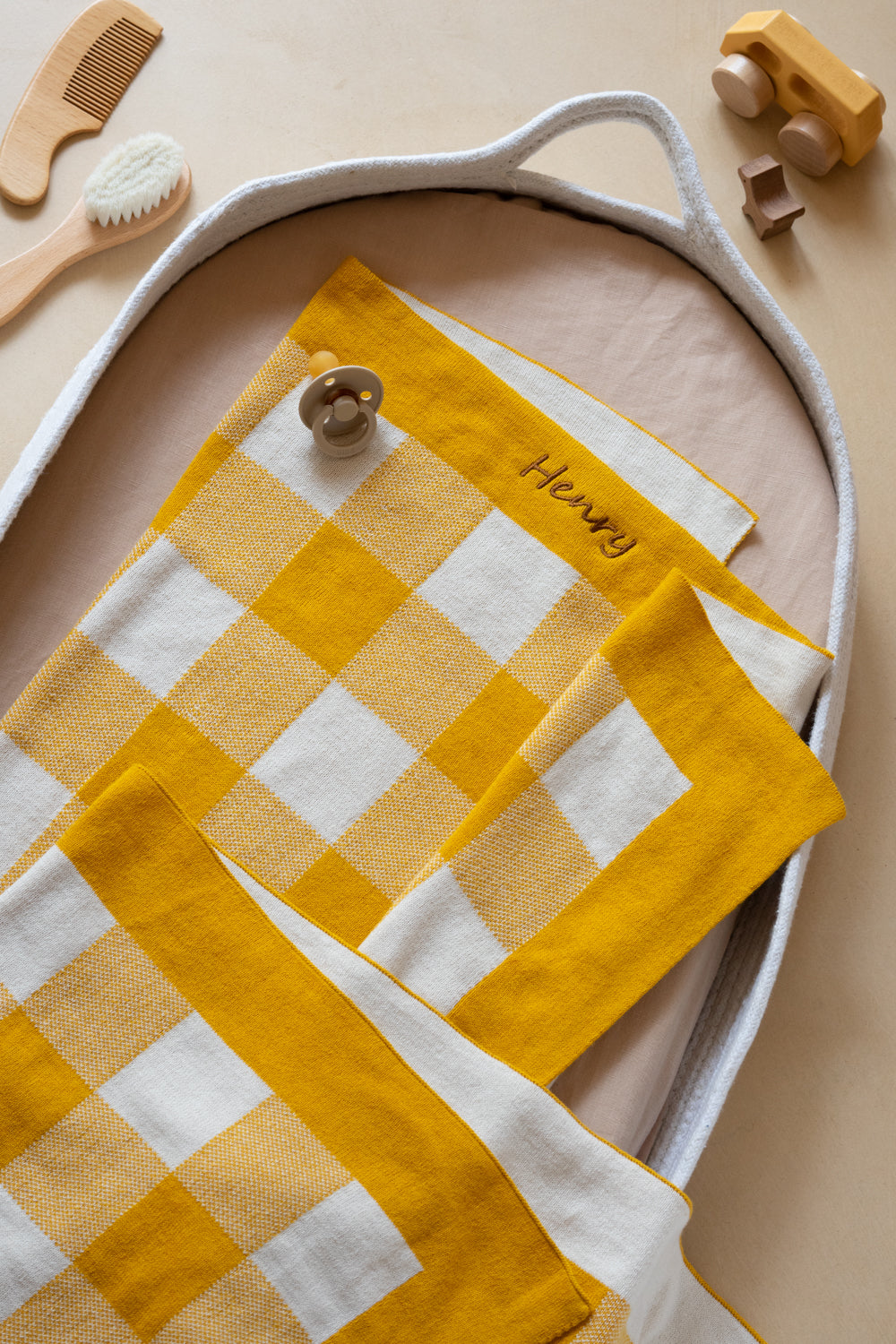 Personalised Baby Blanket - Gingham Mustard - NanaHuchy