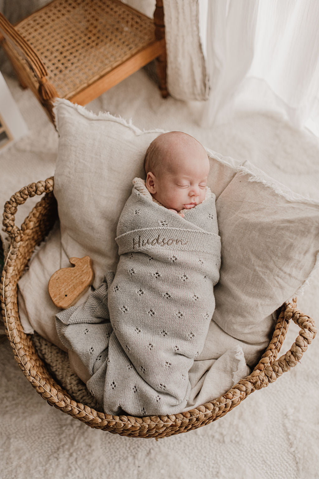 Personalised Baby Blanket - Pointelle Grey - Nana Huchy