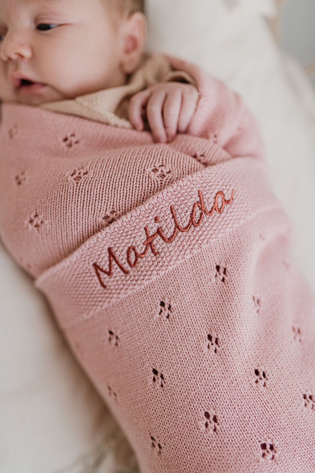 Personalised Baby Blanket - Pointelle Pink - Nana Huchy