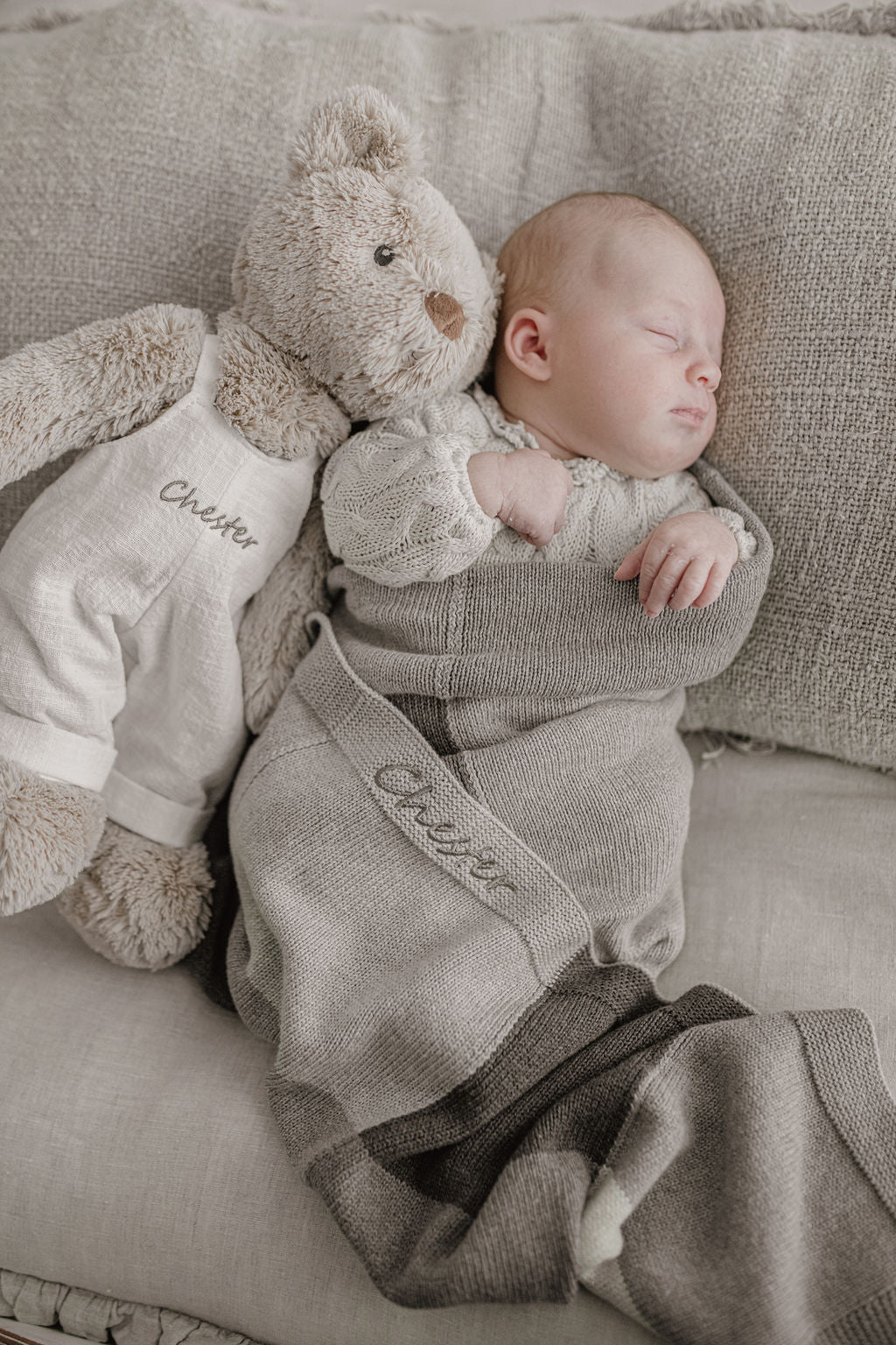 Personalised Bear & Patchwork Blanket Bundle - Grey - NanaHuchy