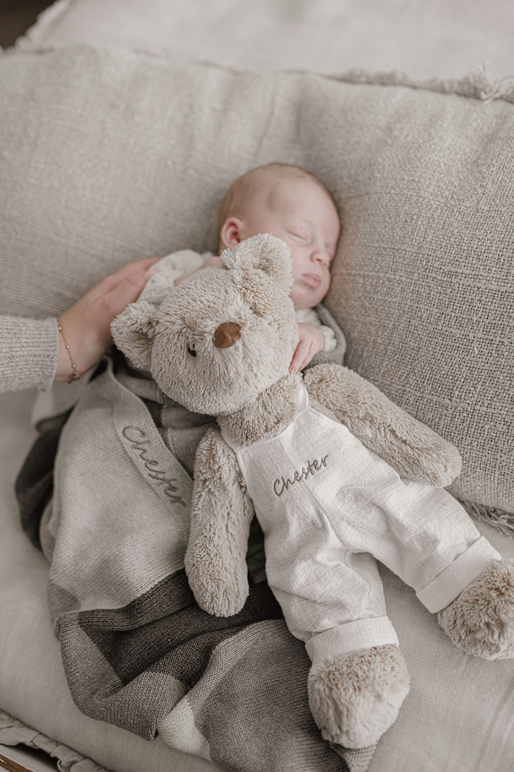 Personalised Bear & Patchwork Blanket Bundle - Grey - NanaHuchy