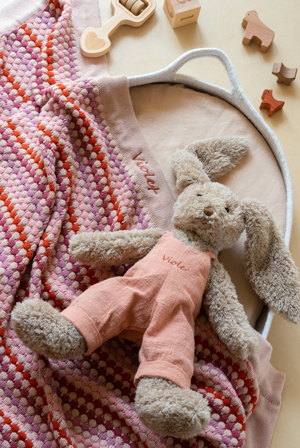 Personalised Bunny & Confetti Stripe Blanket Bundle - Pink - NanaHuchy