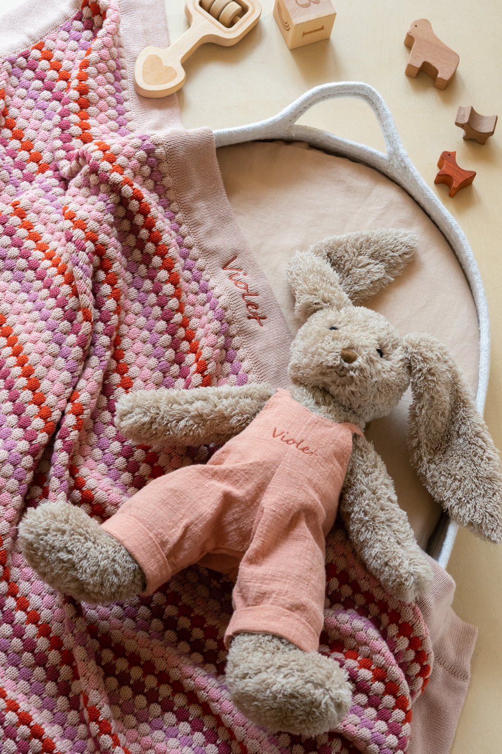 Personalised Bunny & Confetti Stripe Blanket Bundle - Pink - NanaHuchy