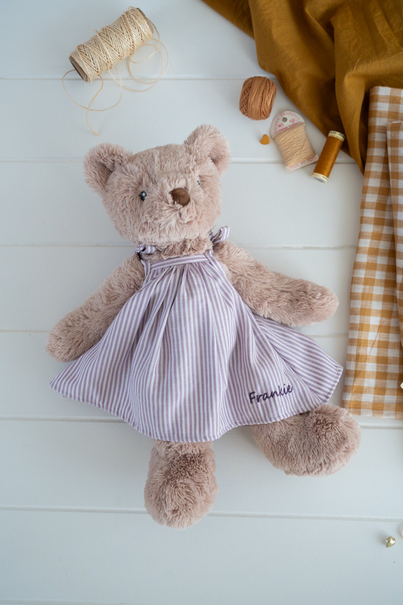 Personalised Honey Bear Dress - Lilac Stripe - NanaHuchy