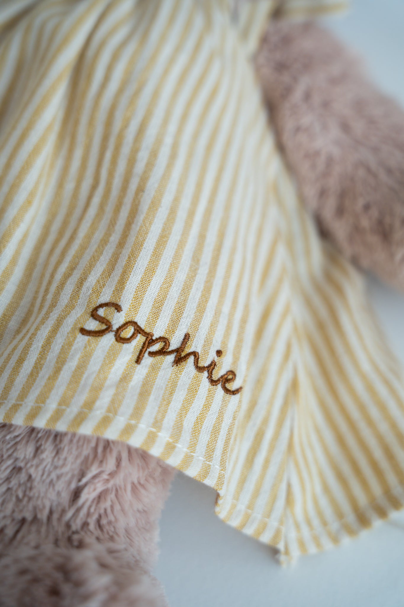Personalised Honey Bear Dress - Mustard Stripe - NanaHuchy