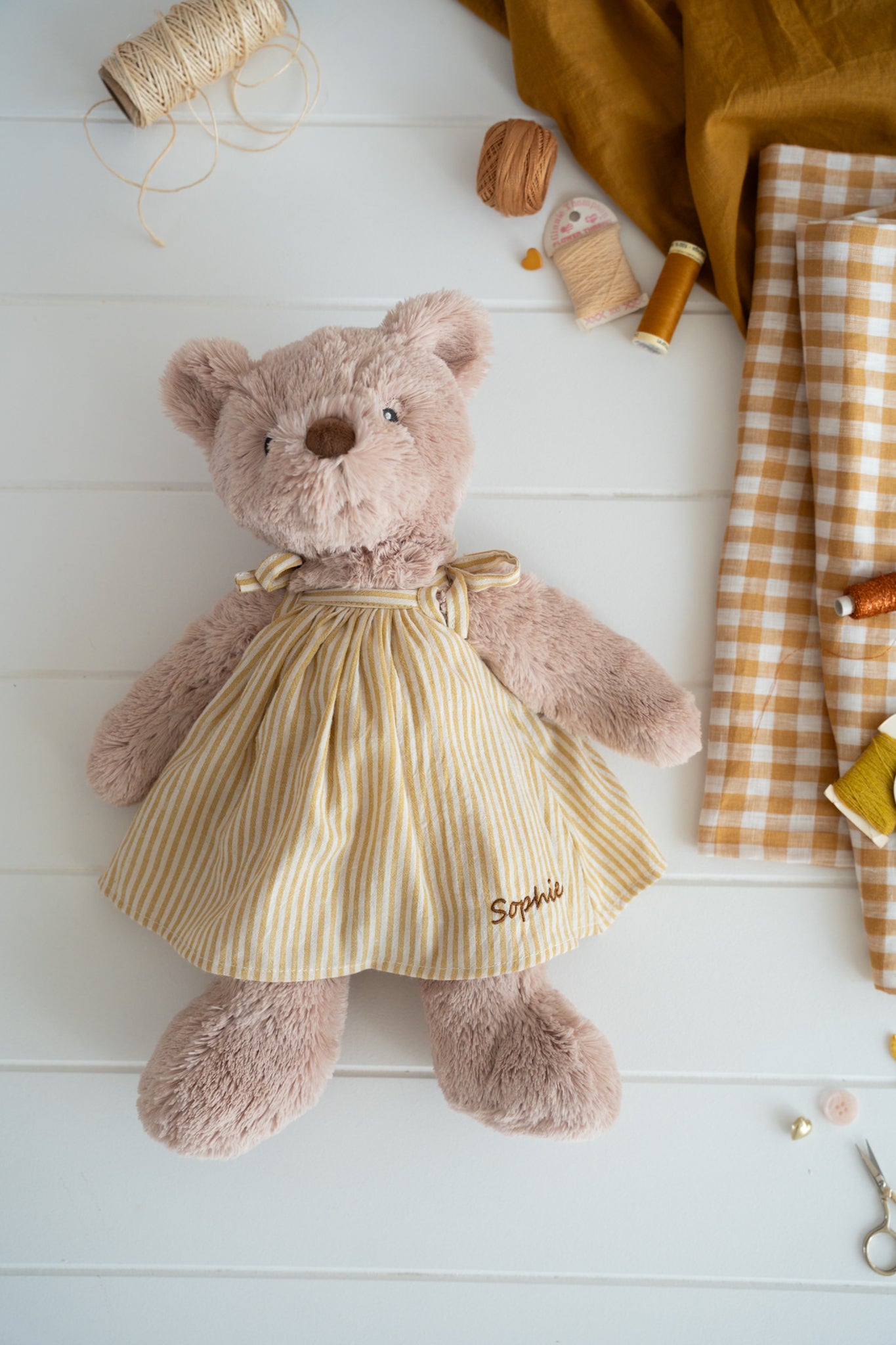 Personalised Honey Bear Dress - Mustard Stripe - NanaHuchy