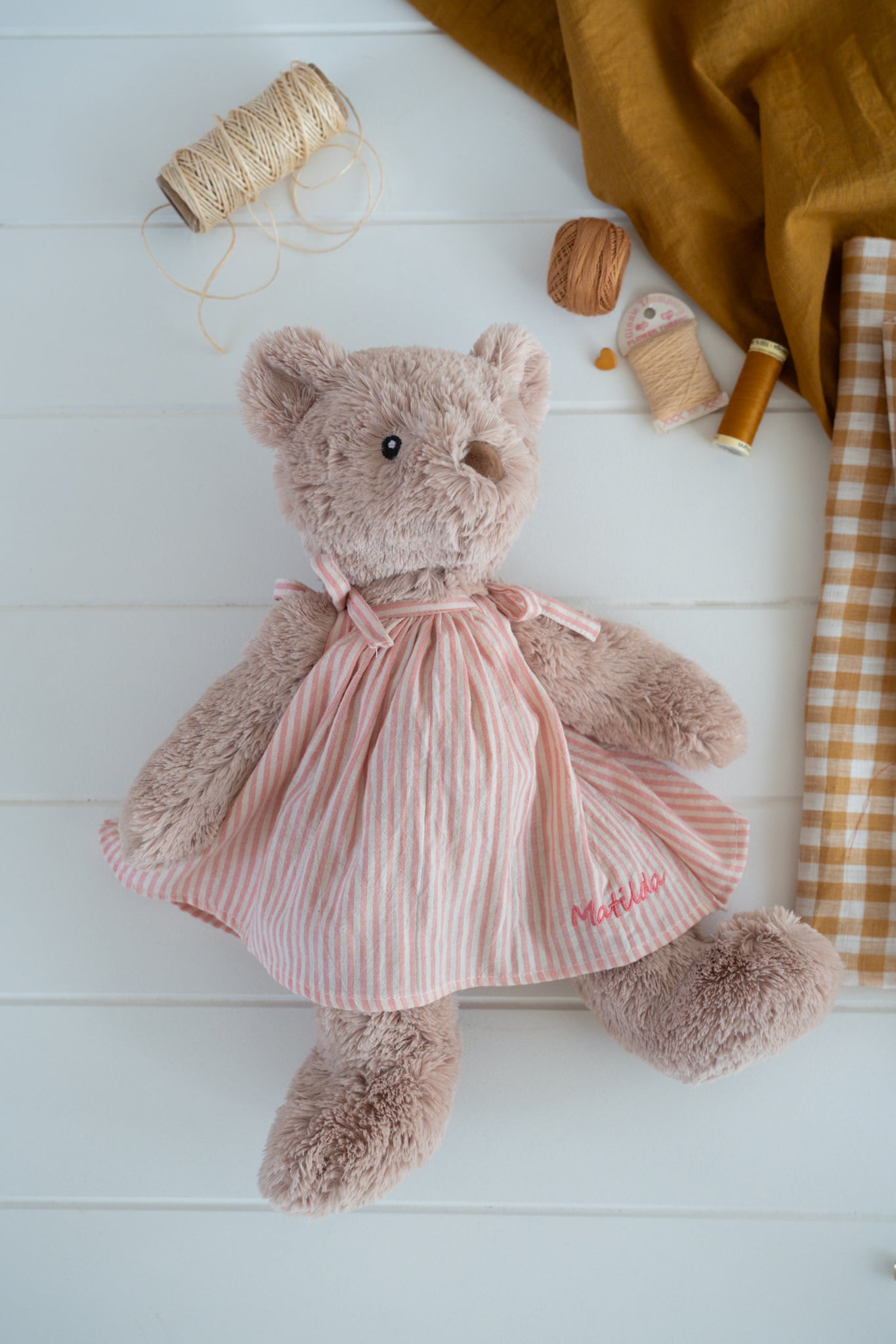 Personalised Honey Bear Dress - Pink Stripe - NanaHuchy