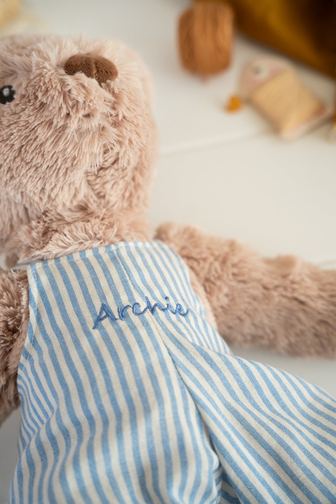 Personalised Honey Bear Overalls - Blue Stripe - NanaHuchy