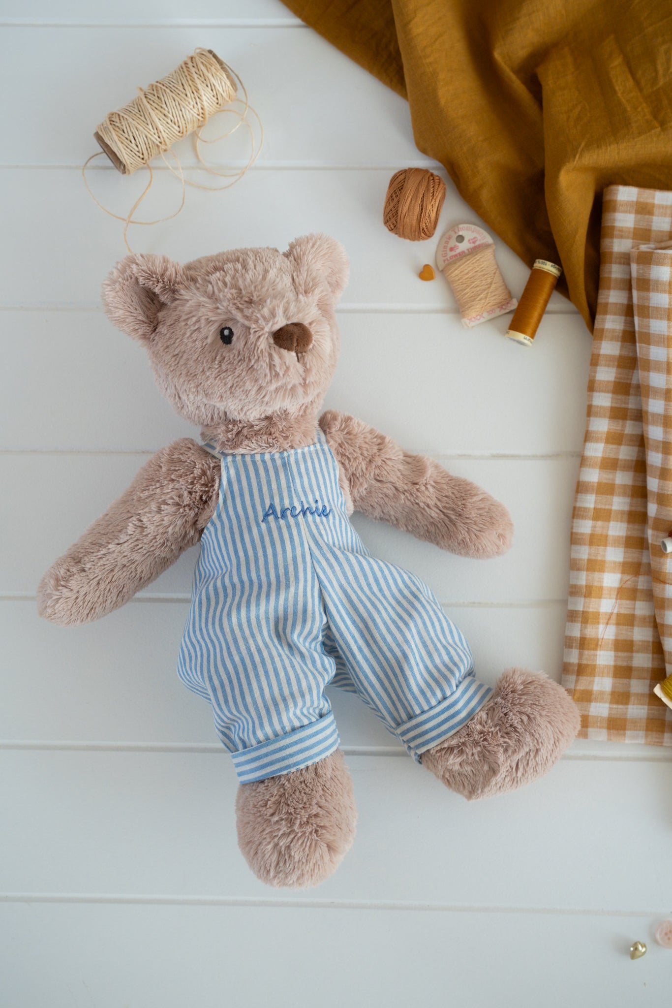 Personalised Honey Bear Overalls - Blue Stripe - NanaHuchy