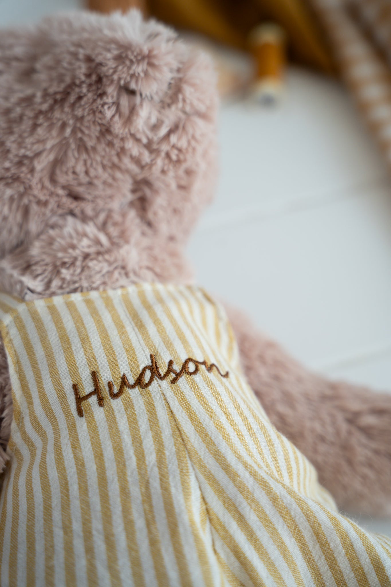 Personalised Honey Bear Overalls - Mustard Stripe - NanaHuchy