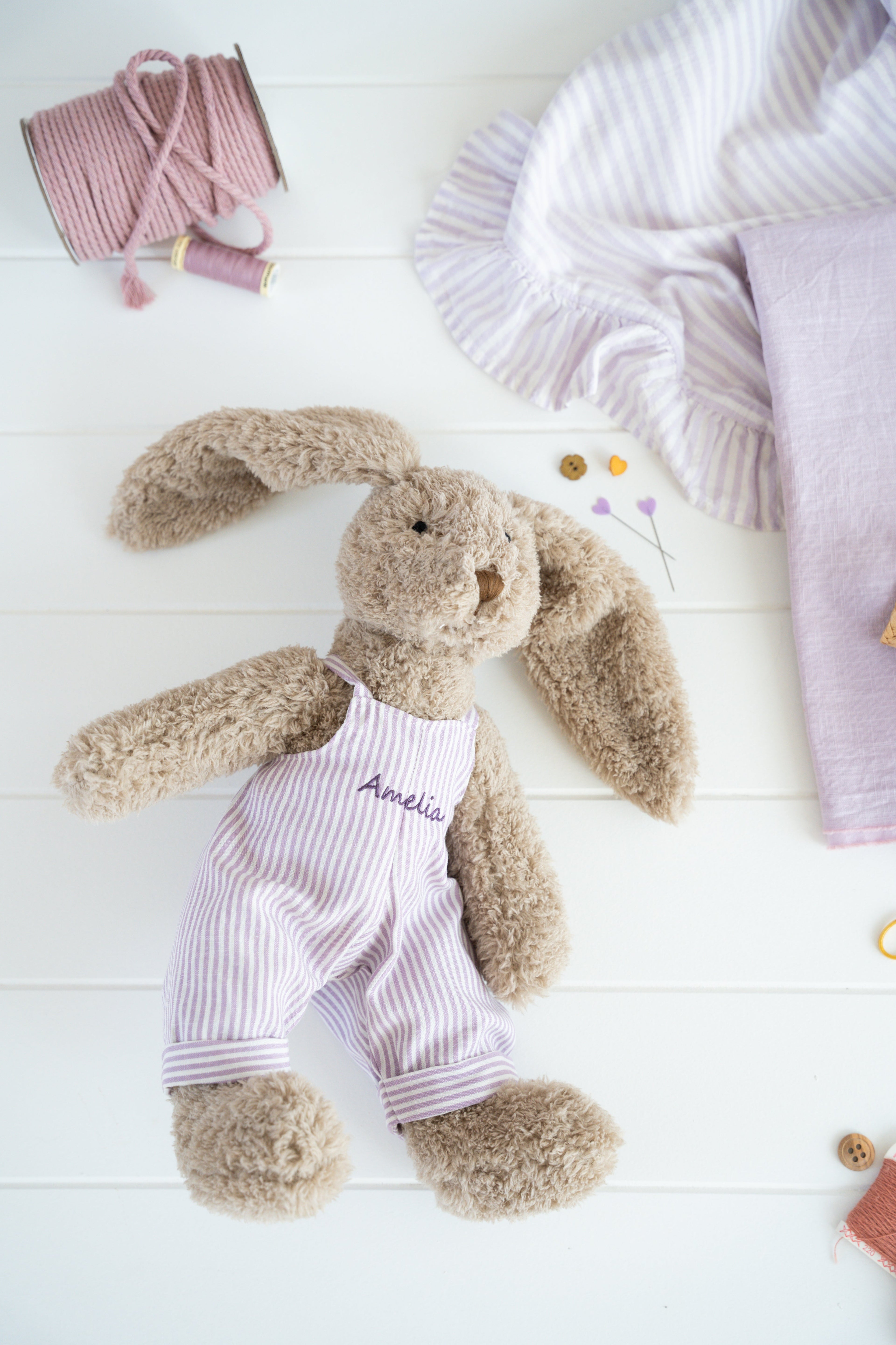 Personalised Honey Bunny Overalls - Lilac Stripe - NanaHuchy
