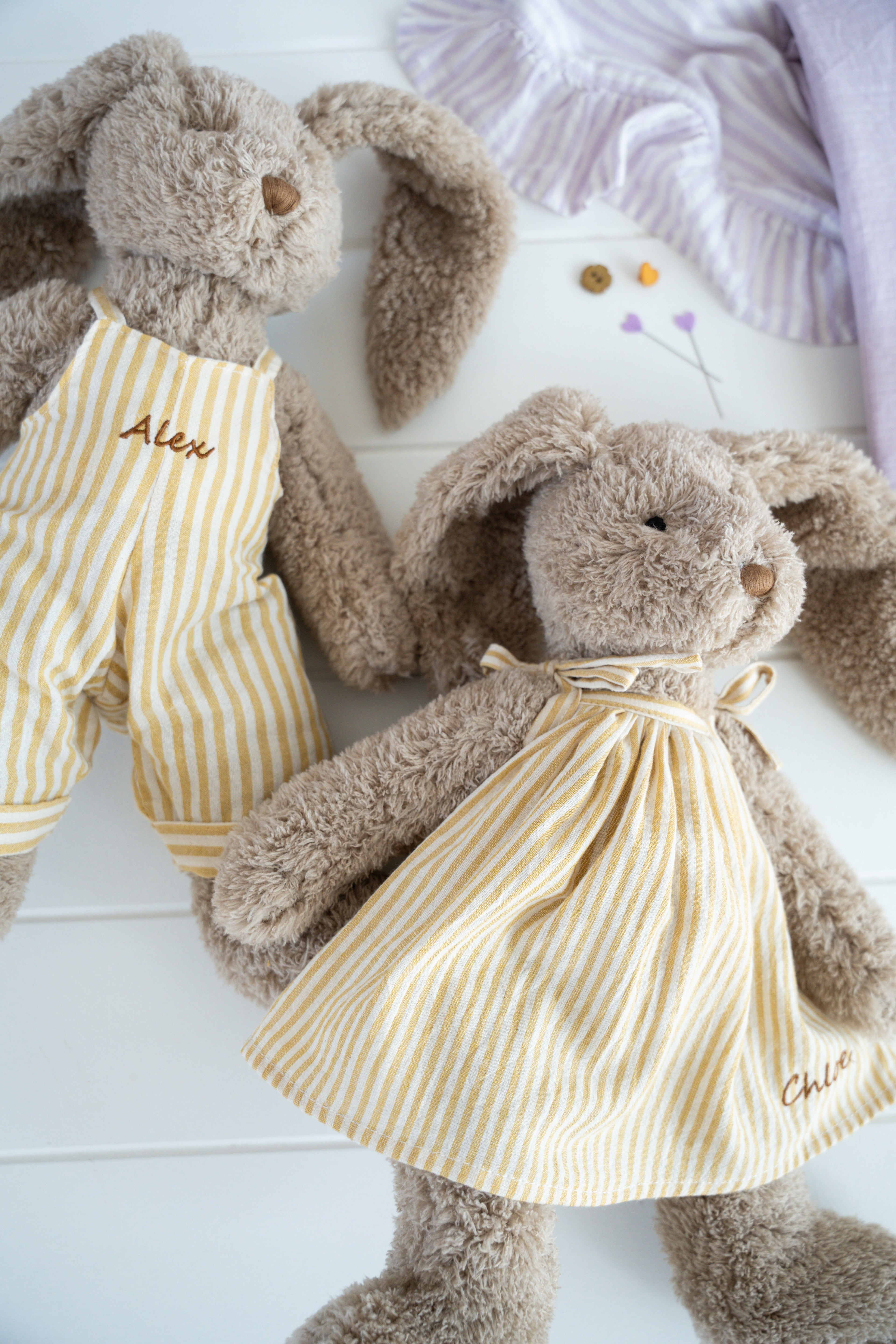 Personalised Honey Bunny Overalls - Mustard Stripe - NanaHuchy