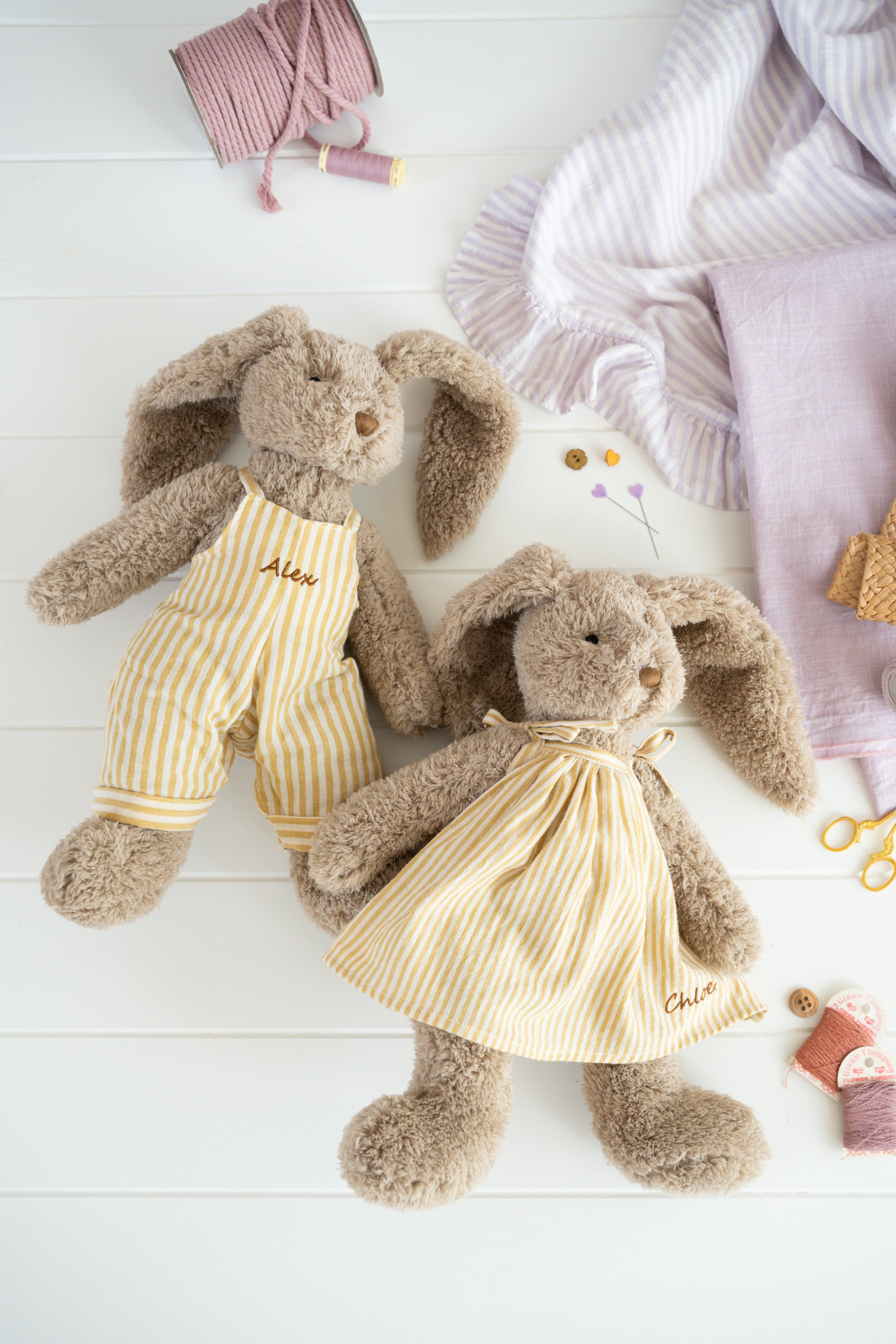 Personalised Honey Bunny Overalls - Mustard Stripe - NanaHuchy