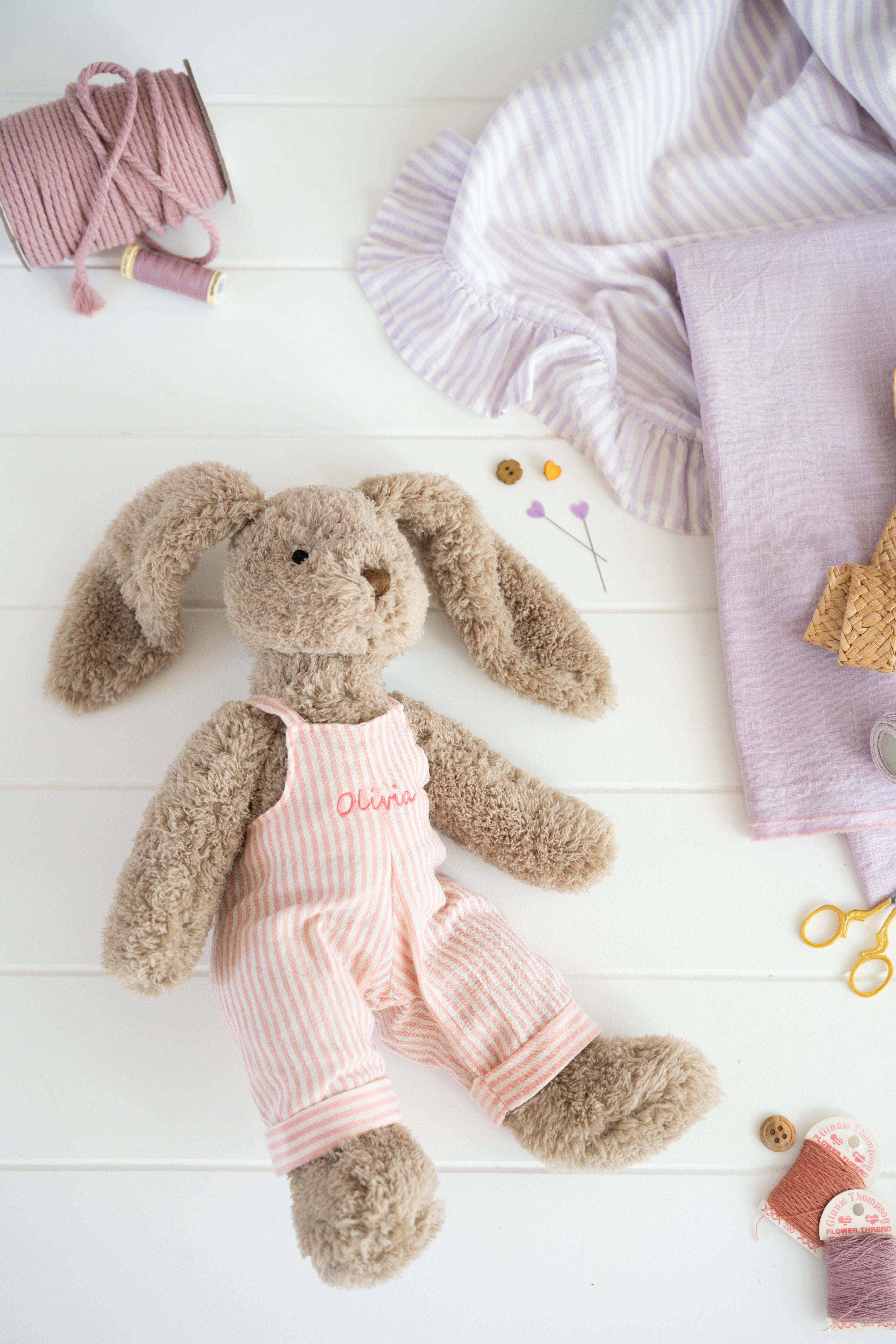 Personalised Honey Bunny Overalls - Pink Stripe - NanaHuchy