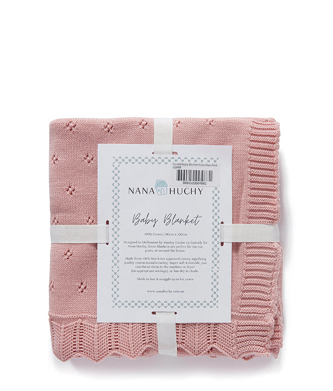 Pointelle Frill Baby Blanket-Fairy Floss Pink - Nana Huchy