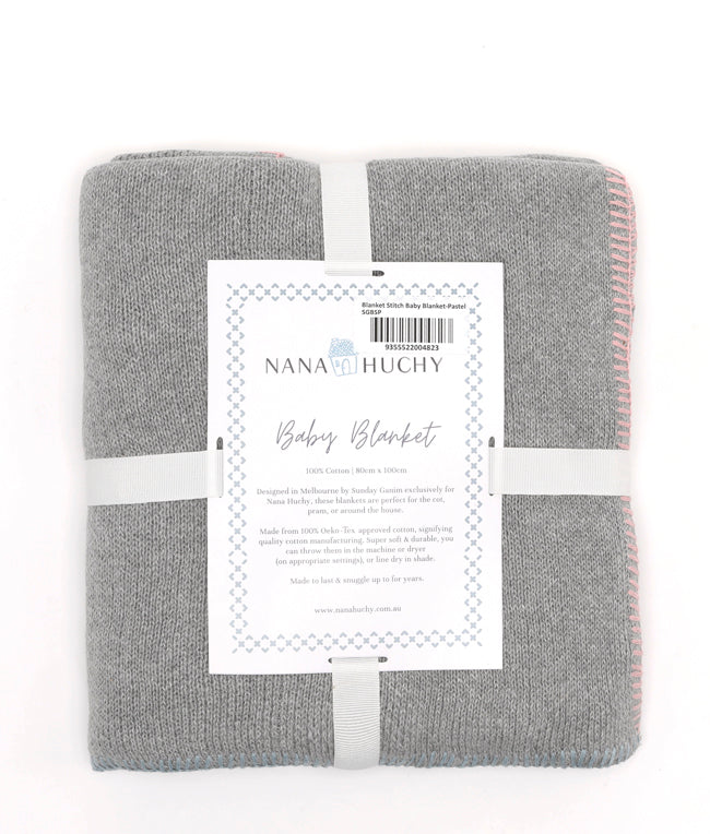Nana Huchy - Blanket Stitch Baby Blanket-Baby Blue Pink