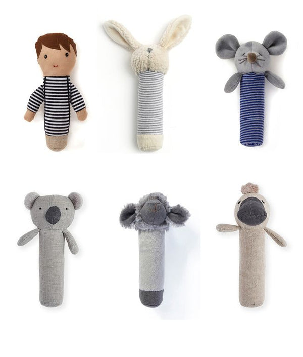 Mix Pack of 6 Rattles - Blue & Grey - Nana Huchy