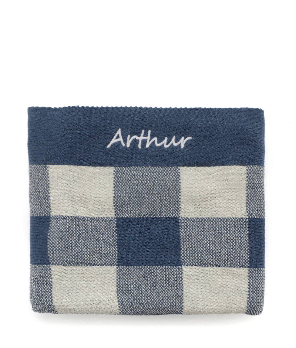 Personalised Baby Blanket - Gingham Blue - NanaHuchy