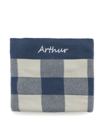 Personalised Baby Blanket - Gingham Blue - NanaHuchy