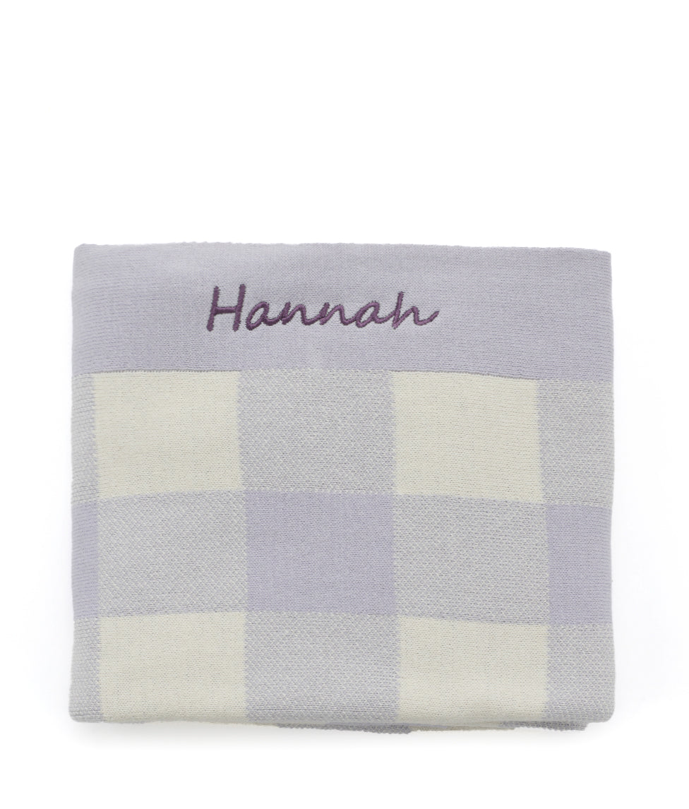 Personalised Baby Blanket - Gingham Lilac - NanaHuchy