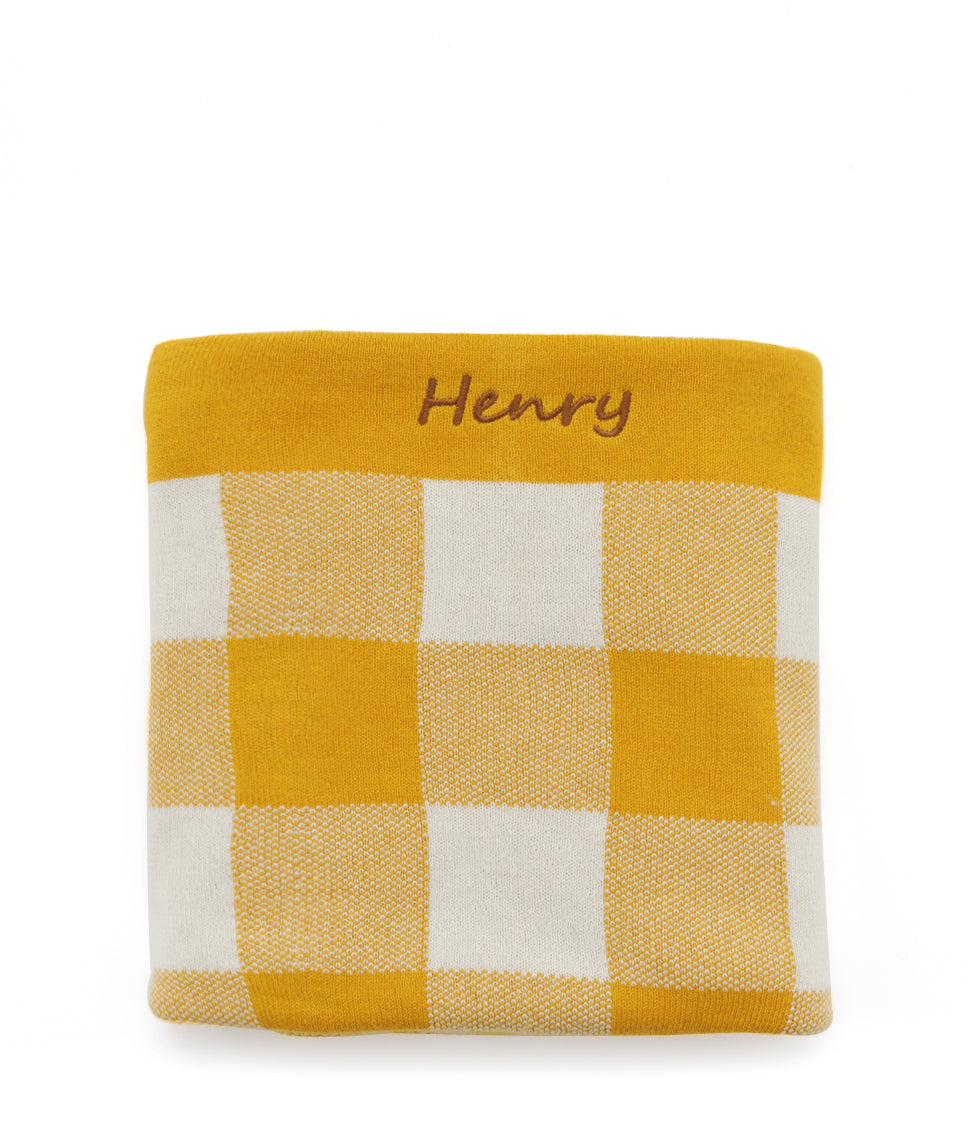 Personalised Baby Blanket - Gingham Mustard - NanaHuchy