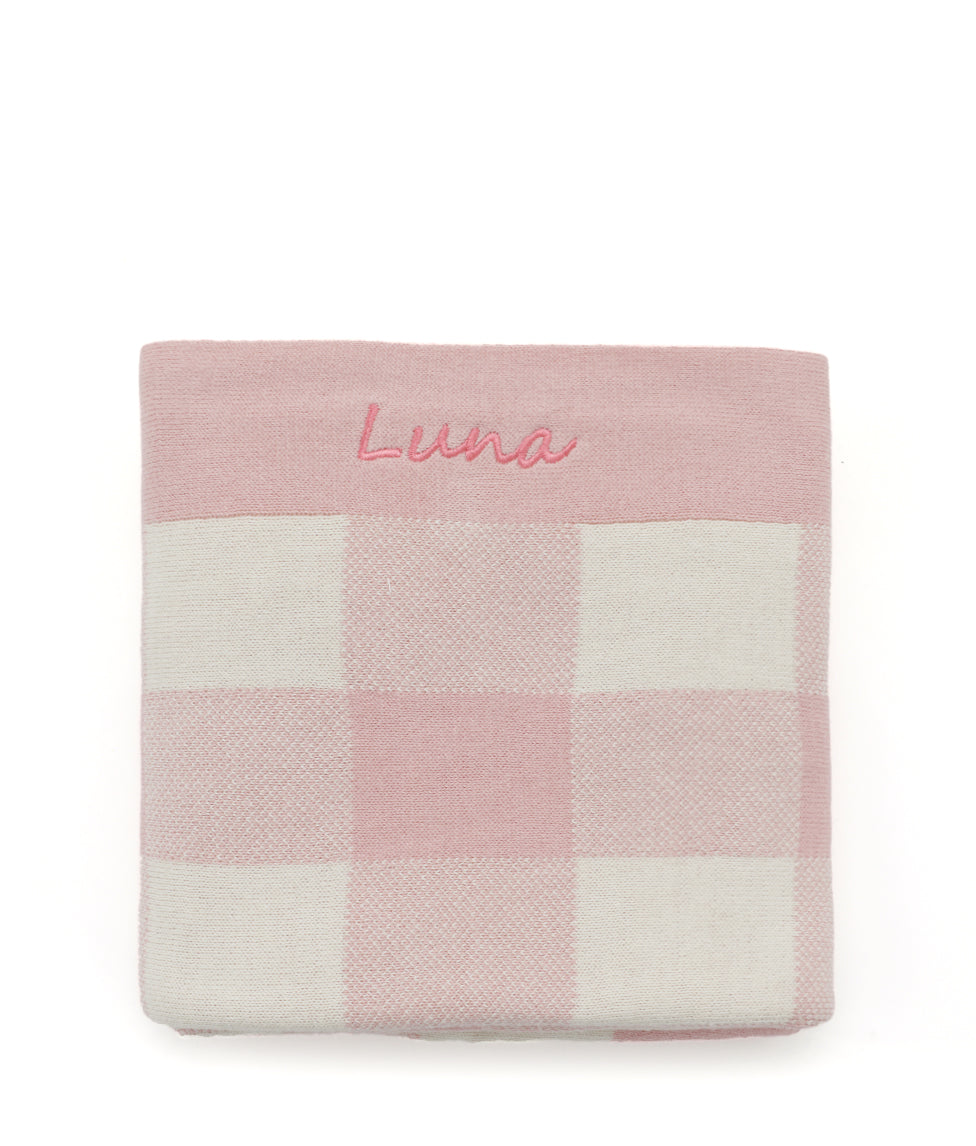 Personalised Baby Blanket - Gingham Pink - NanaHuchy