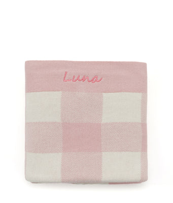 Personalised Baby Blanket - Gingham Pink - NanaHuchy