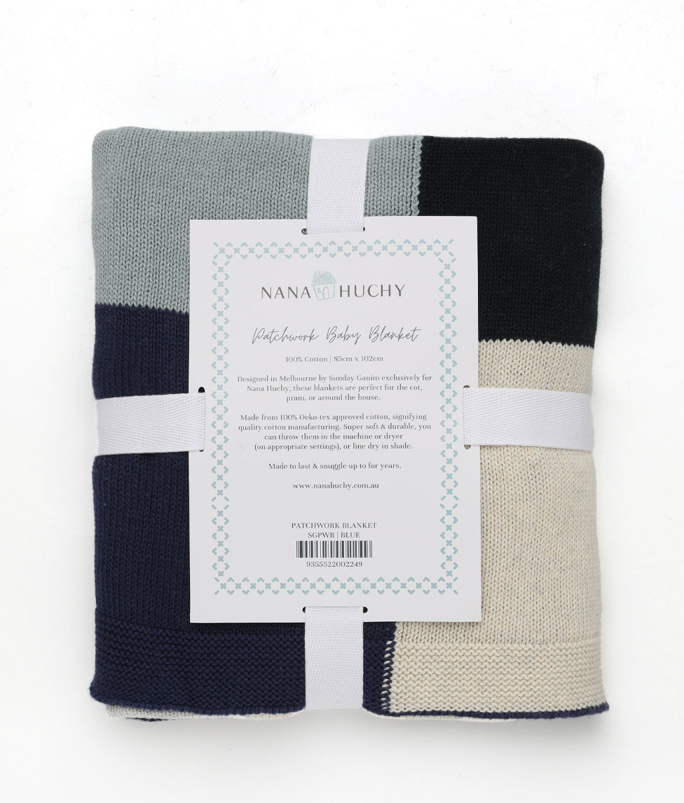 Personalised Baby Blanket - Patchwork Blue - Nana Huchy