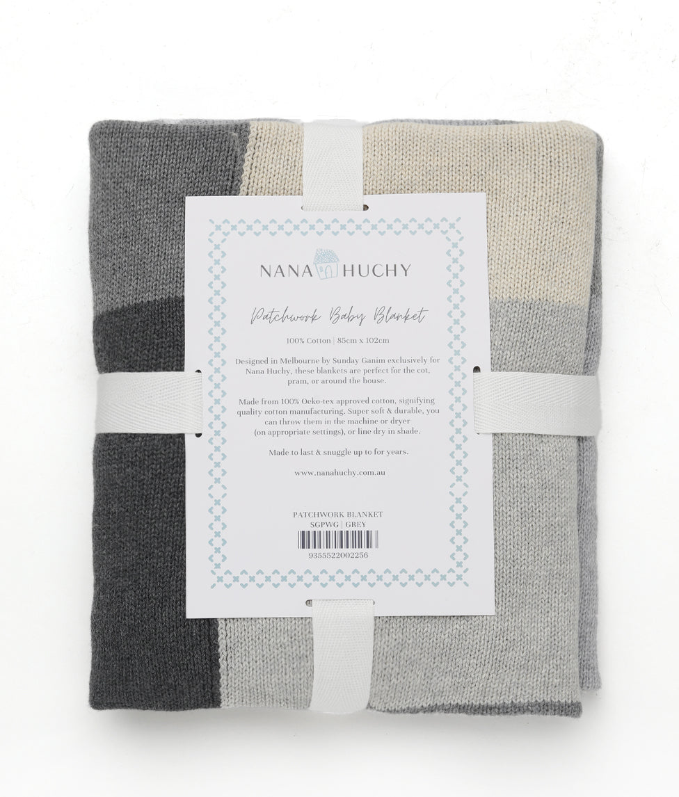 Personalised Baby Blanket - Patchwork Grey - Nana Huchy