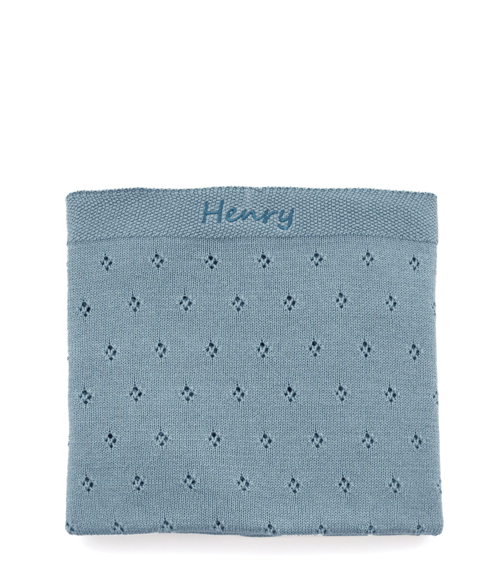 Personalised Baby Blanket - Pointelle Blue - Nana Huchy
