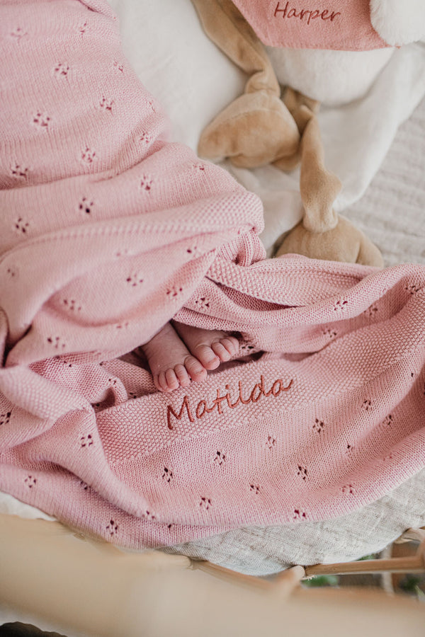 Personalised Baby Blanket - Pointelle Pink - Nana Huchy