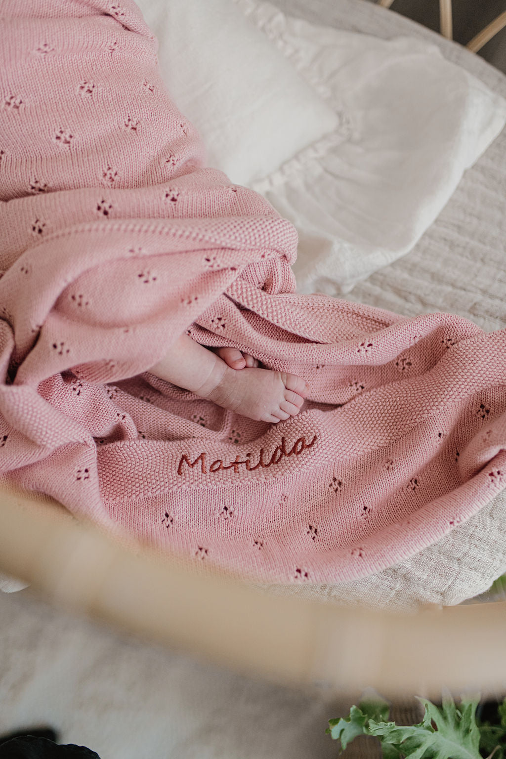 Personalised Baby Blanket - Pointelle Pink - Nana Huchy