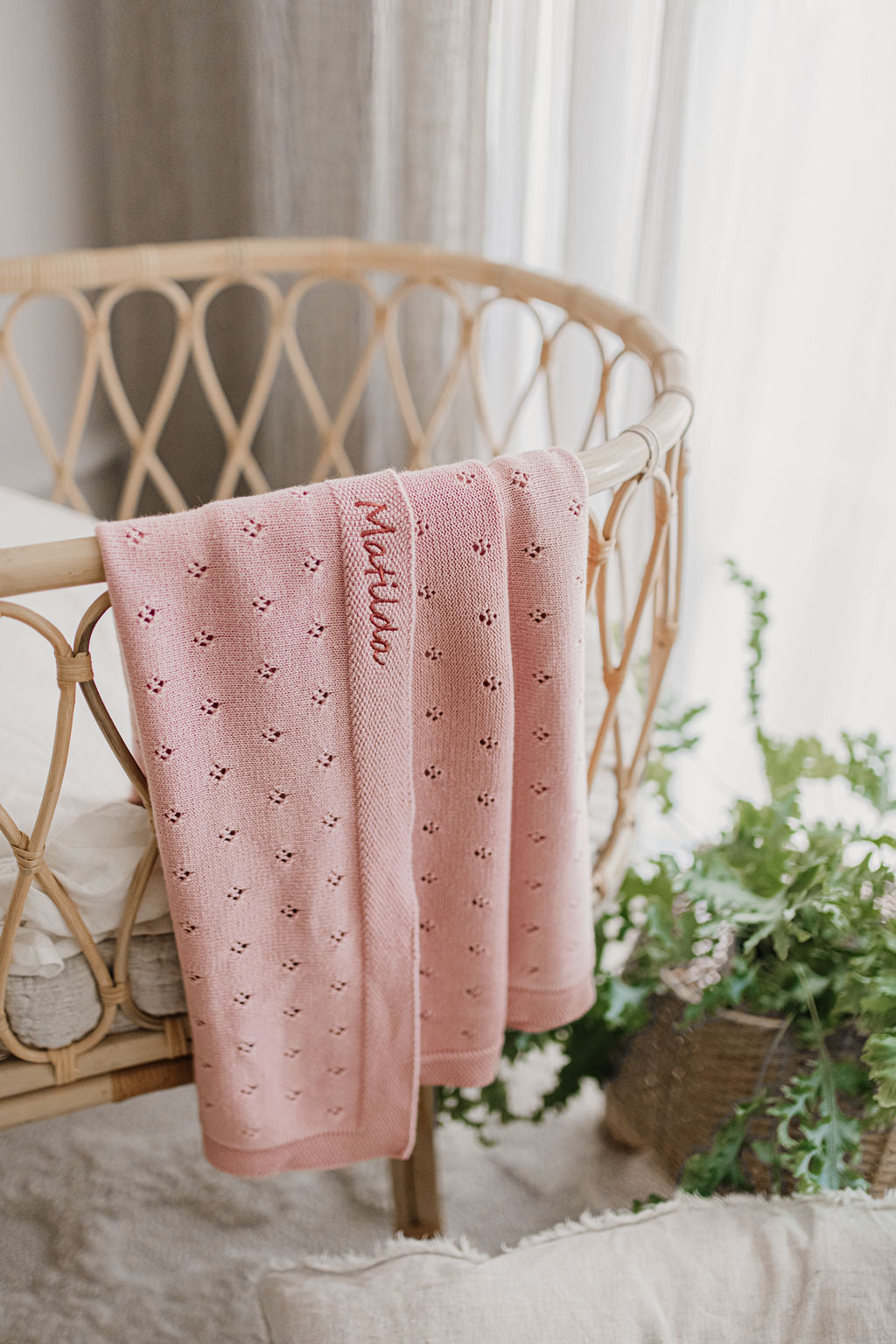 Personalised Baby Blanket - Pointelle Pink - Nana Huchy