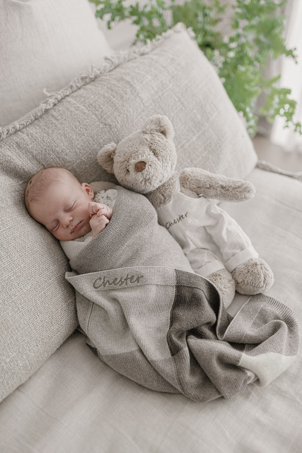 Personalised Bear & Patchwork Blanket Bundle - Grey - NanaHuchy