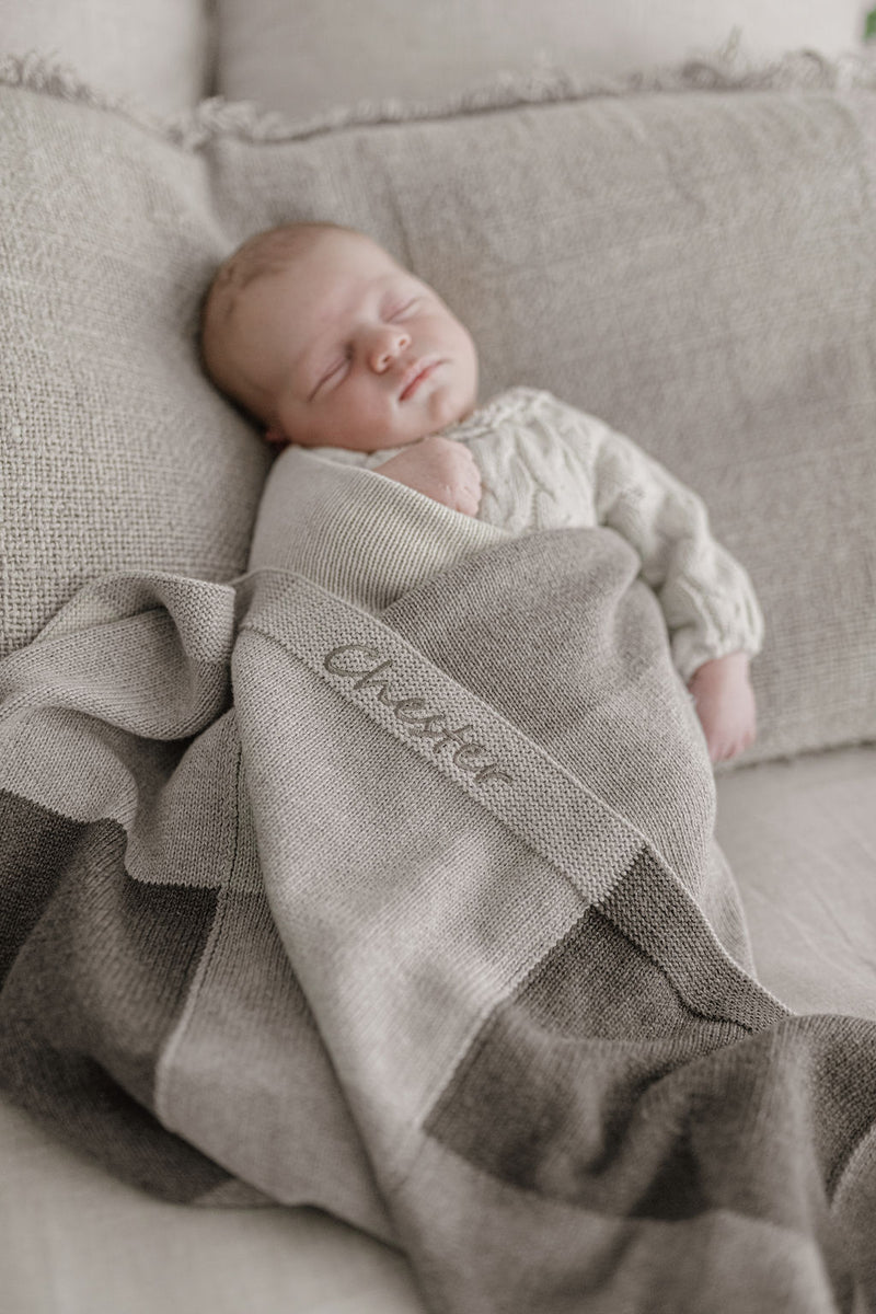 Personalised Bear & Patchwork Blanket Bundle - Grey - NanaHuchy