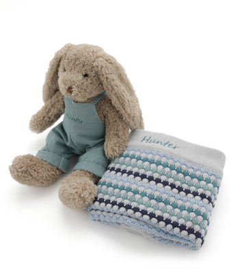 Personalised Bunny & Confetti Spot Blanket Bundle - Blue - NanaHuchy