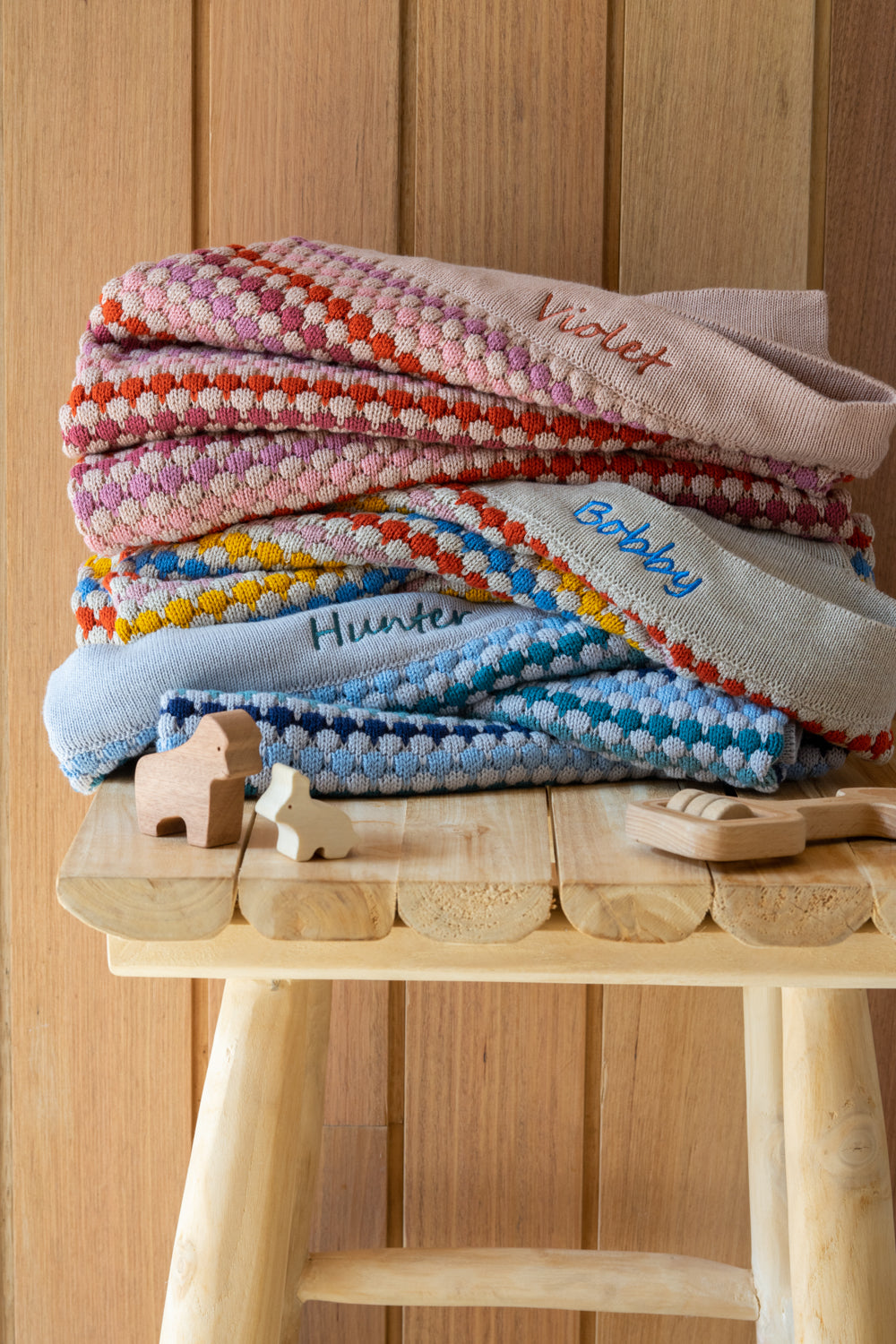 Personalised Bunny & Confetti Stripe Blanket Bundle - Pink - NanaHuchy