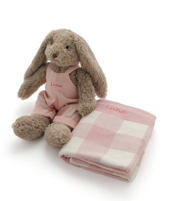 Personalised Bunny & Gingham Blanket Bundle - Baby Pink - NanaHuchy