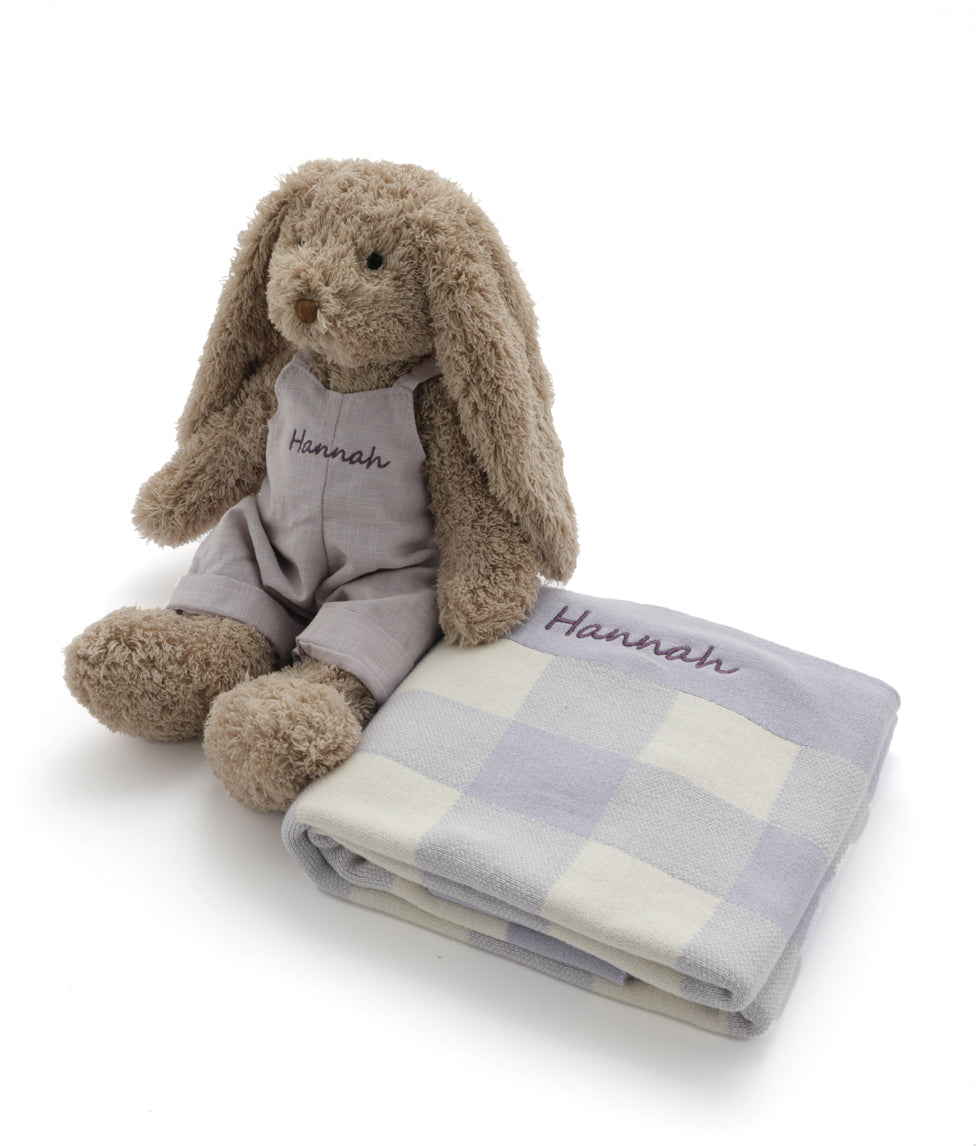 Personalised Bunny & Gingham Blanket Bundle - Lilac - NanaHuchy