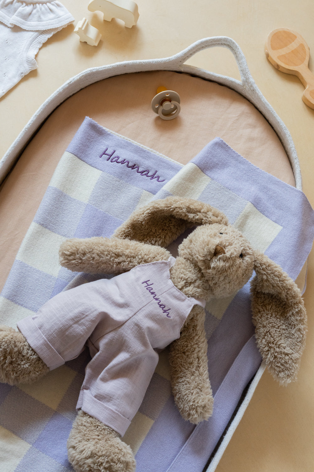 Personalised Bunny & Gingham Blanket Bundle - Lilac - NanaHuchy