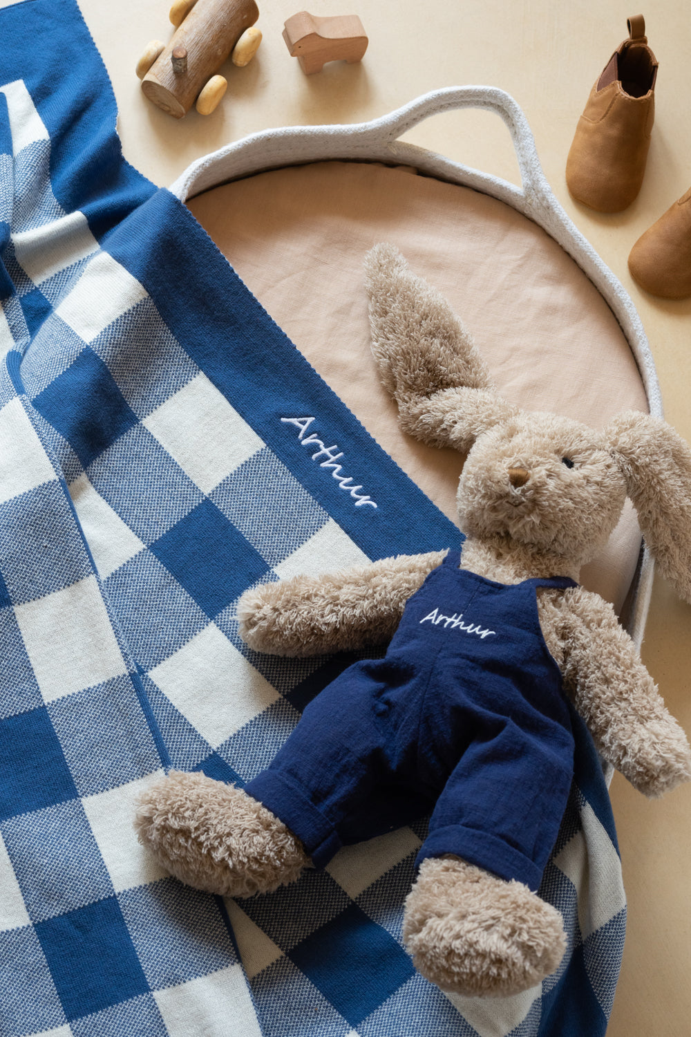 Personalised Bunny & Gingham Blanket Bundle - Navy - NanaHuchy