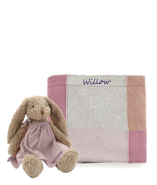 Personalised Bunny & Patchwork Blanket Bundle - Lilac - NanaHuchy