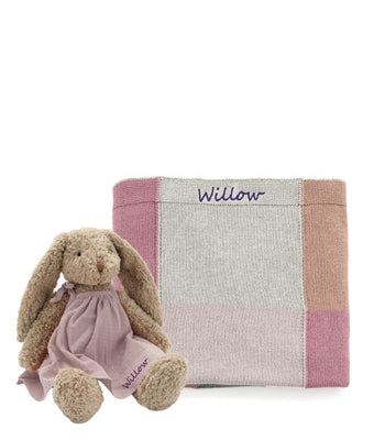 Personalised Bunny & Patchwork Blanket Bundle - Lilac - NanaHuchy