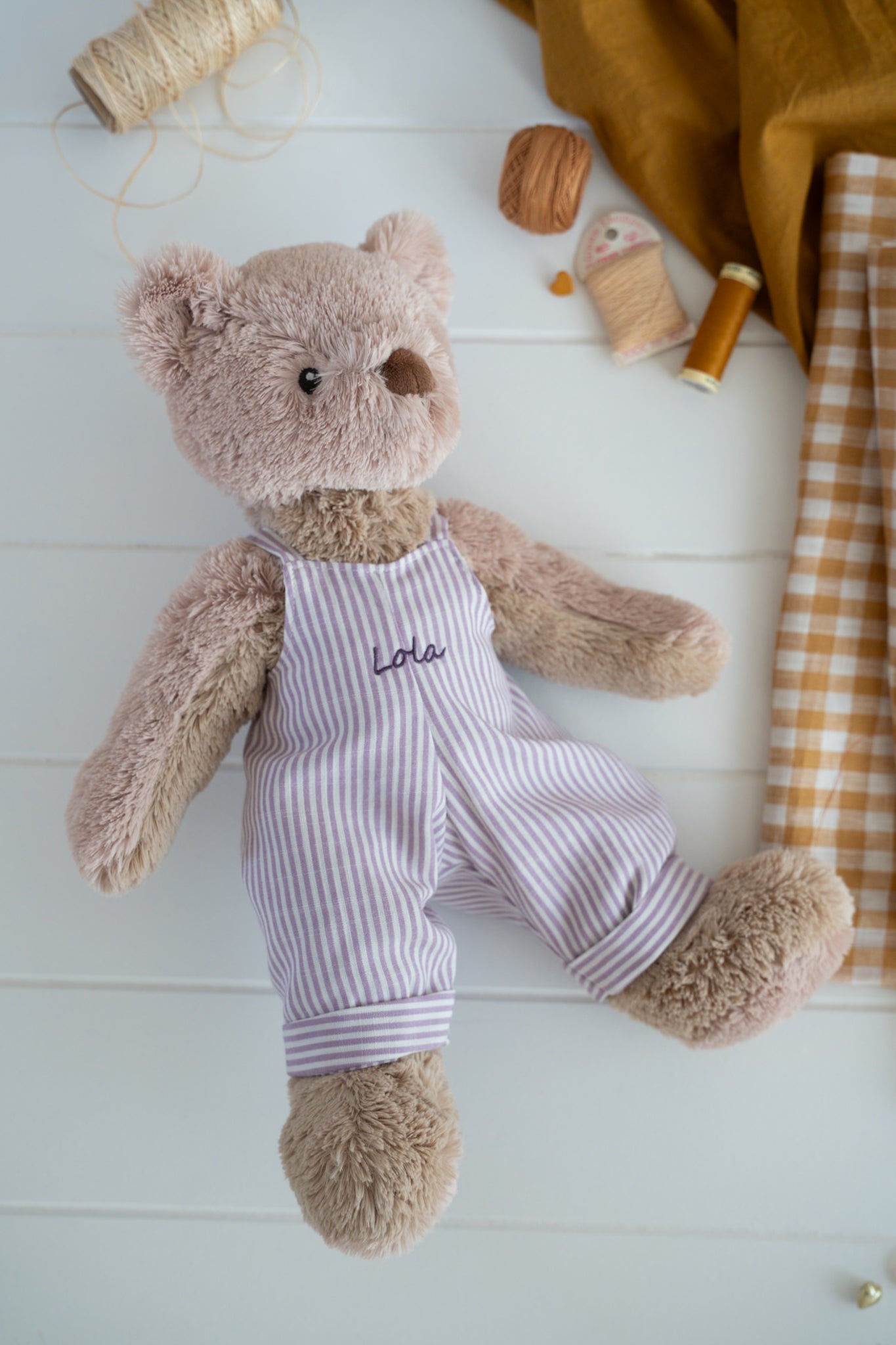 Personalised Honey Bear Overalls - Lilac Stripe - NanaHuchy