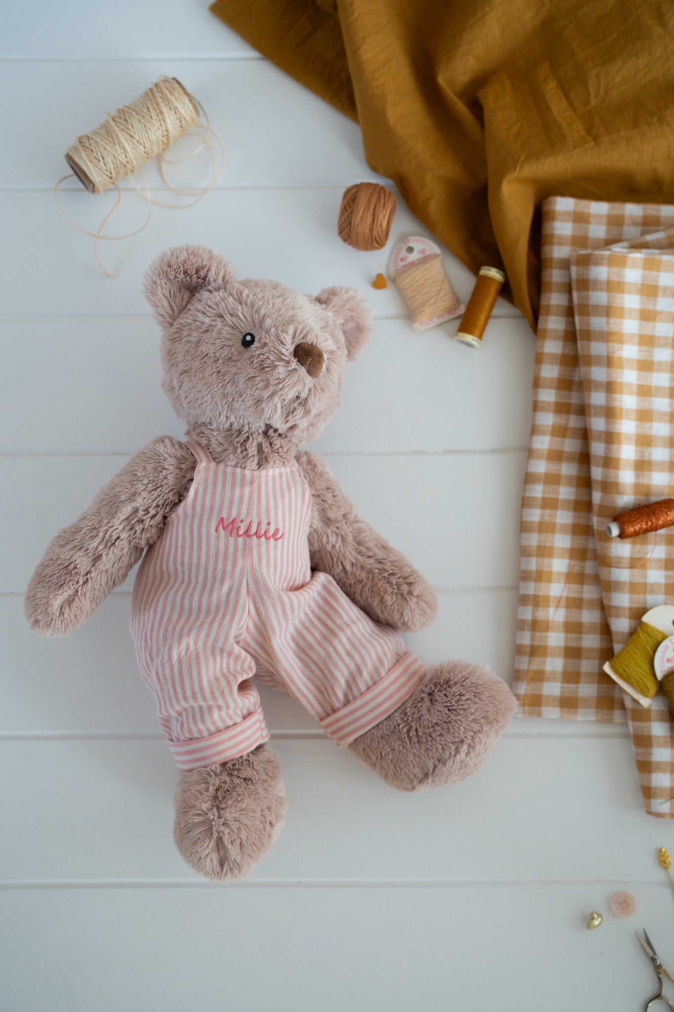Personalised Honey Bear Overalls - Pink Stripe - NanaHuchy