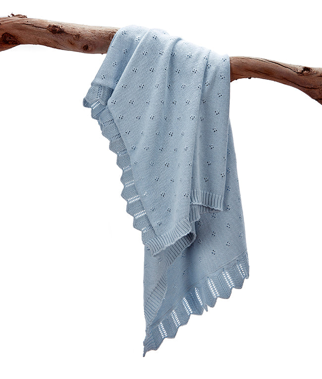 Pointelle Frill Baby Blanket-Baby Blue - Nana Huchy