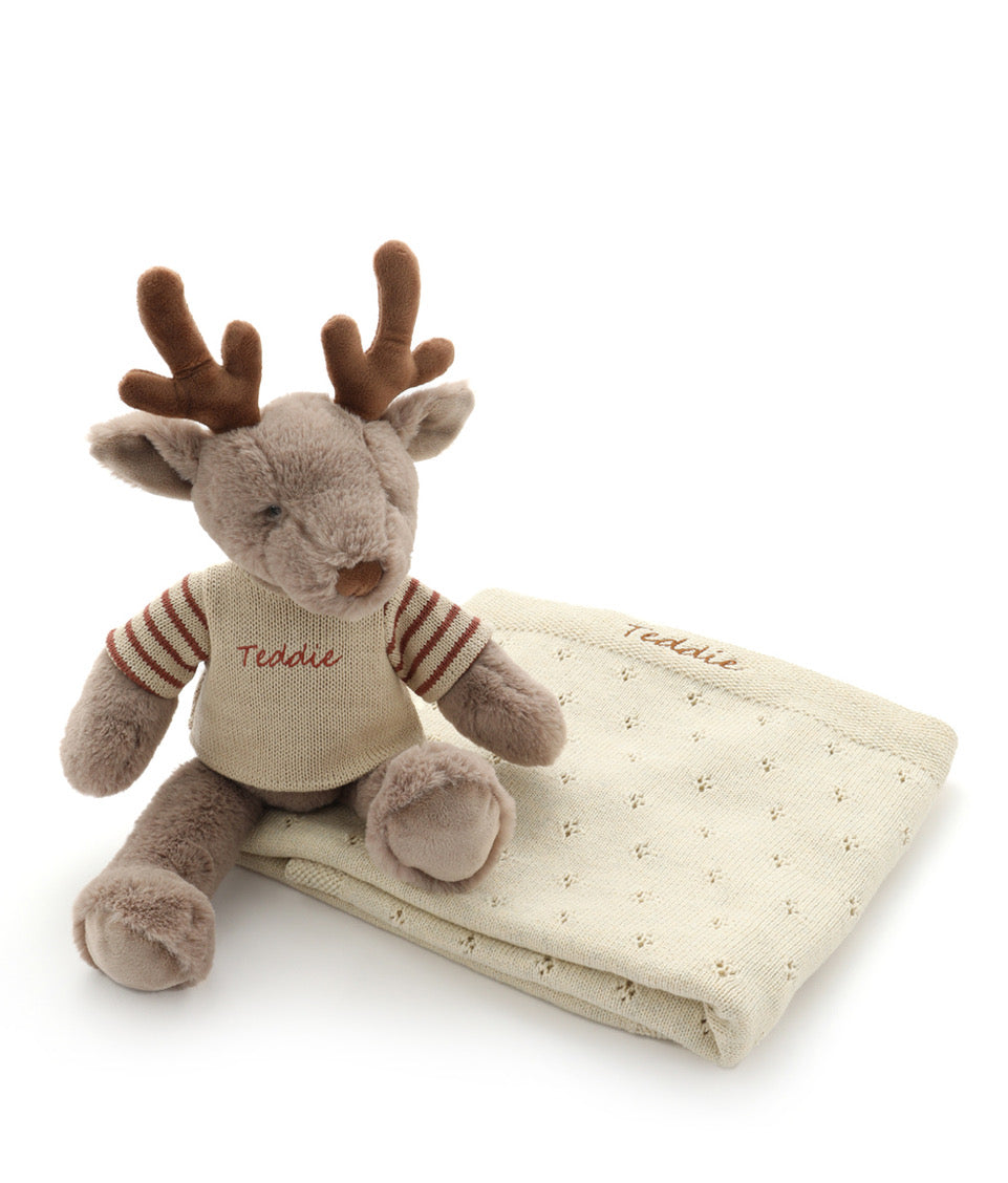 Rudy Reindeer & Pointelle Blanket Bundle - Natural - NanaHuchy