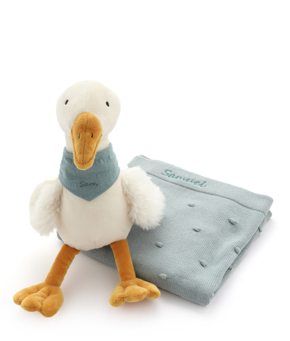 Snowy Goose & Bandana Bobble Blanket Bundle - Blue - NanaHuchy